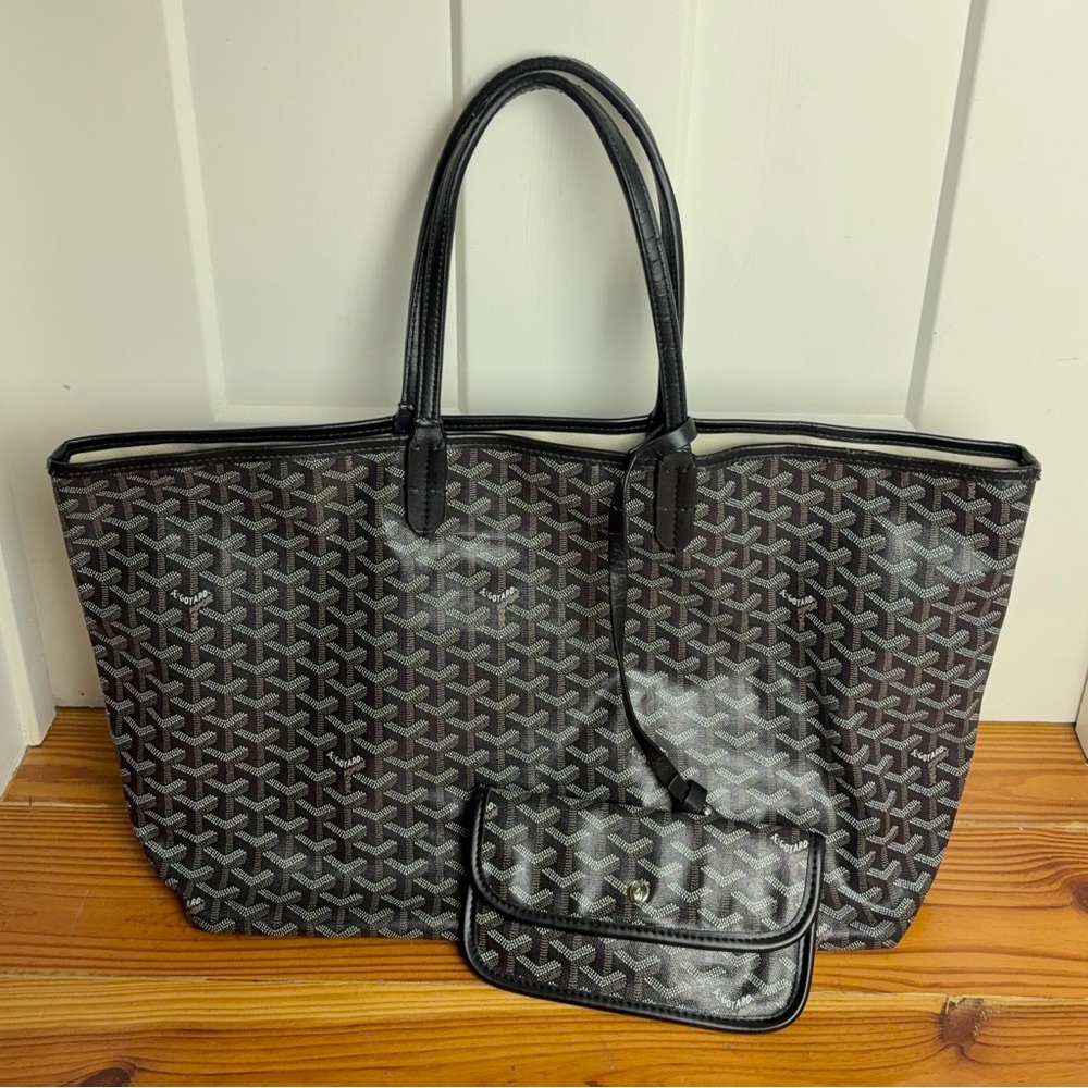FAUX GOYARD SAINT LOUIS PM TOTE - BLACK GOYARDINE